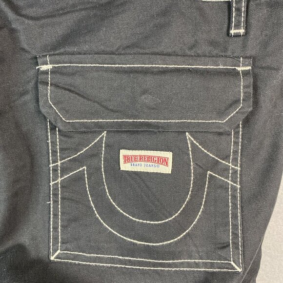 True Religion Cargo Pants Mens Size 34‎ x 32 Jet Black White Stitch 108335 NWT - Picture 10 of 11